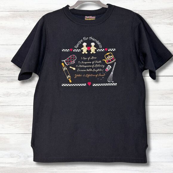 Vtg Sweatshirt Women Medium Short Sleeve Embroidered Graphic Made in USA Granny - Picture 1 of 9
